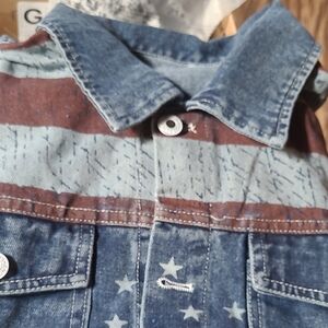 Unisex Denim Jacket with Star and Stripe Design